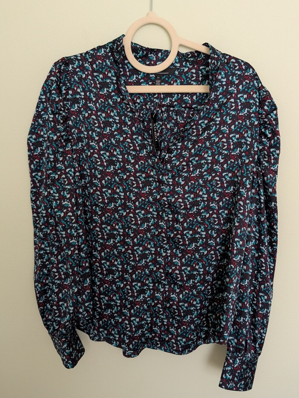 White House Black Market NWT Floral Print Long Sleeve Blouse Size 14